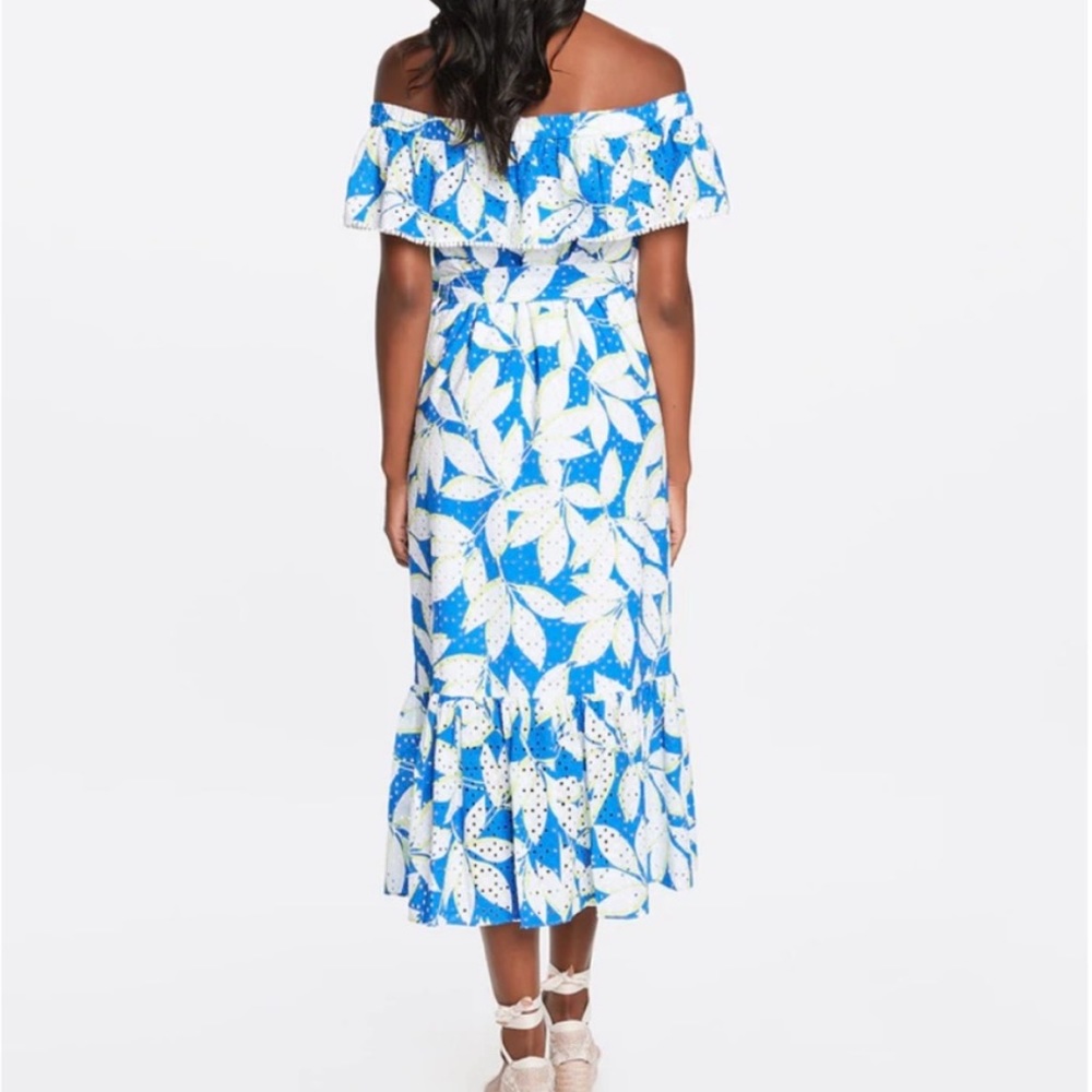 Draper James Off The Shoulder Eyelet Floral Flounce Midi Dress - Picture 2 of 5